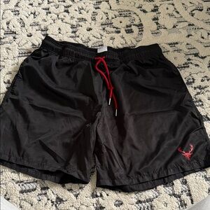 Black Athletic Shorts with Red Accents